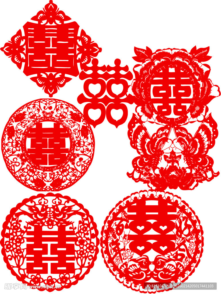 传统红色双喜剪纸图案