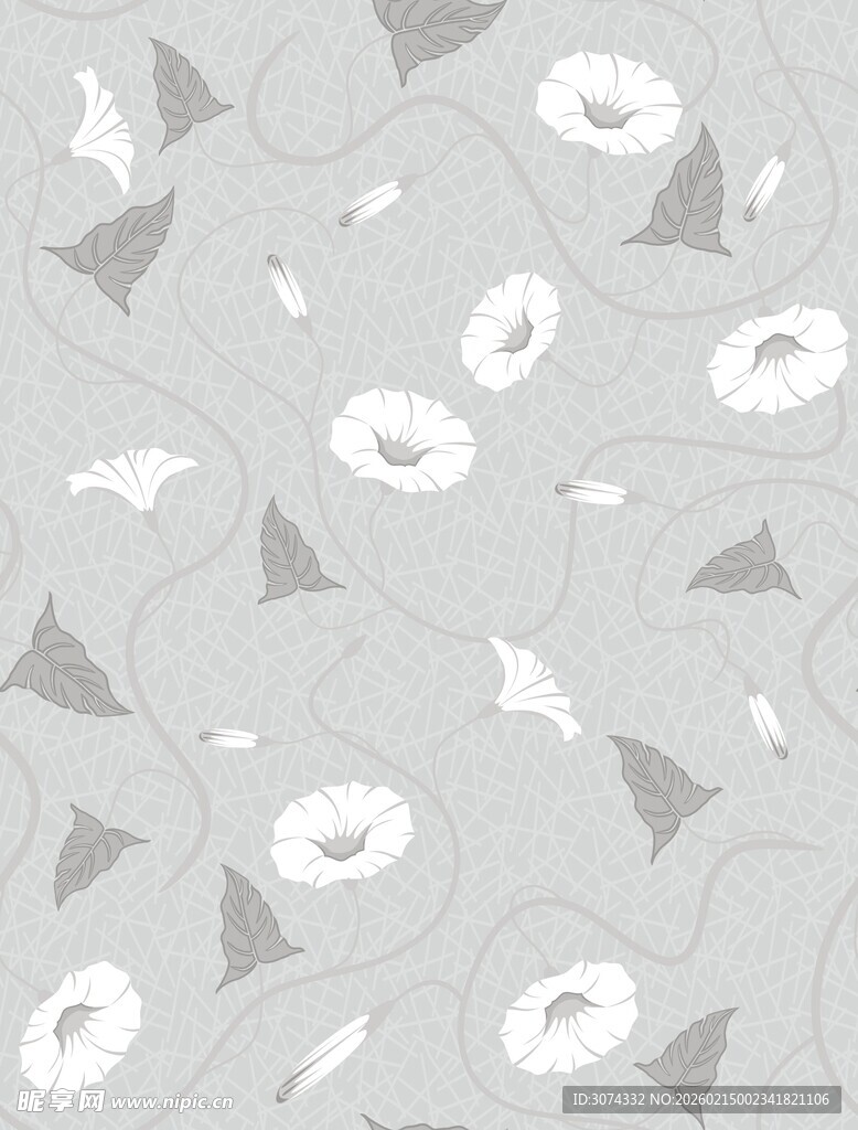 浅墙布花型灰色几何花卉图案背景