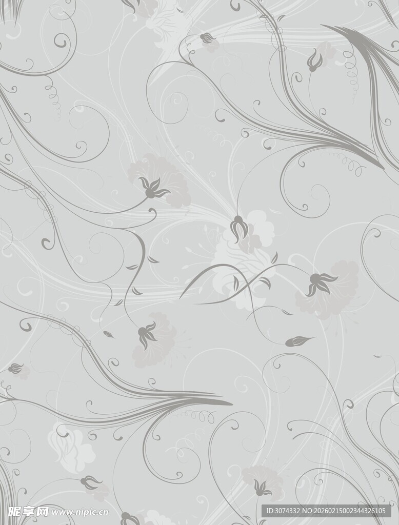 墙布花型 浅灰色花卉纹理背景图