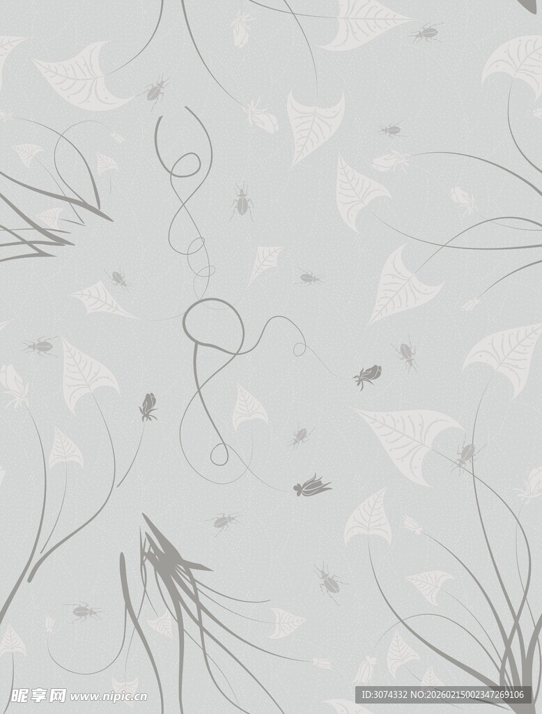 墙布花型 浅灰植物纹理背景图案