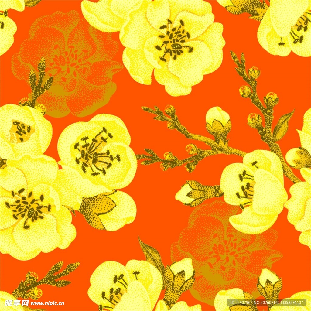 橙底黄花花卉图案