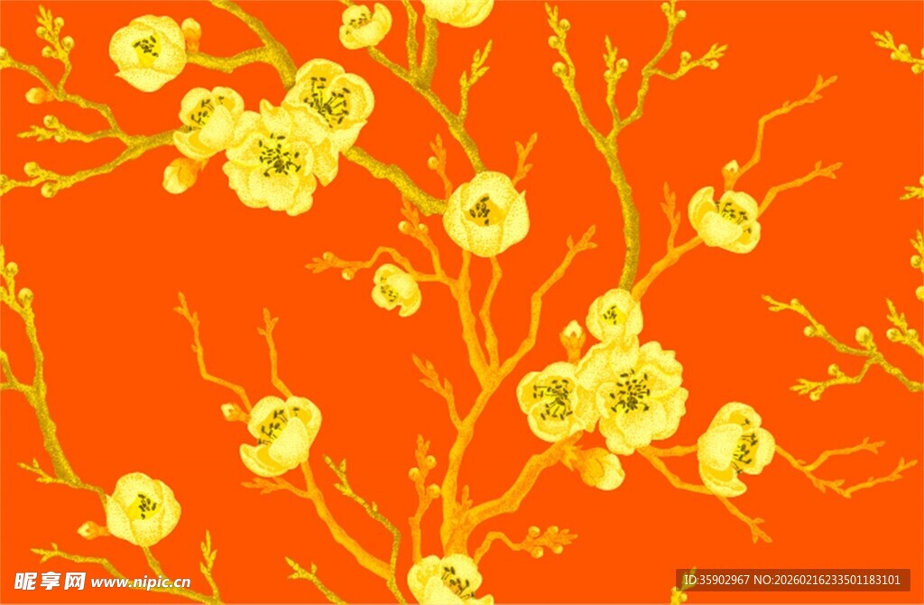 橙色背景花卉图案设计