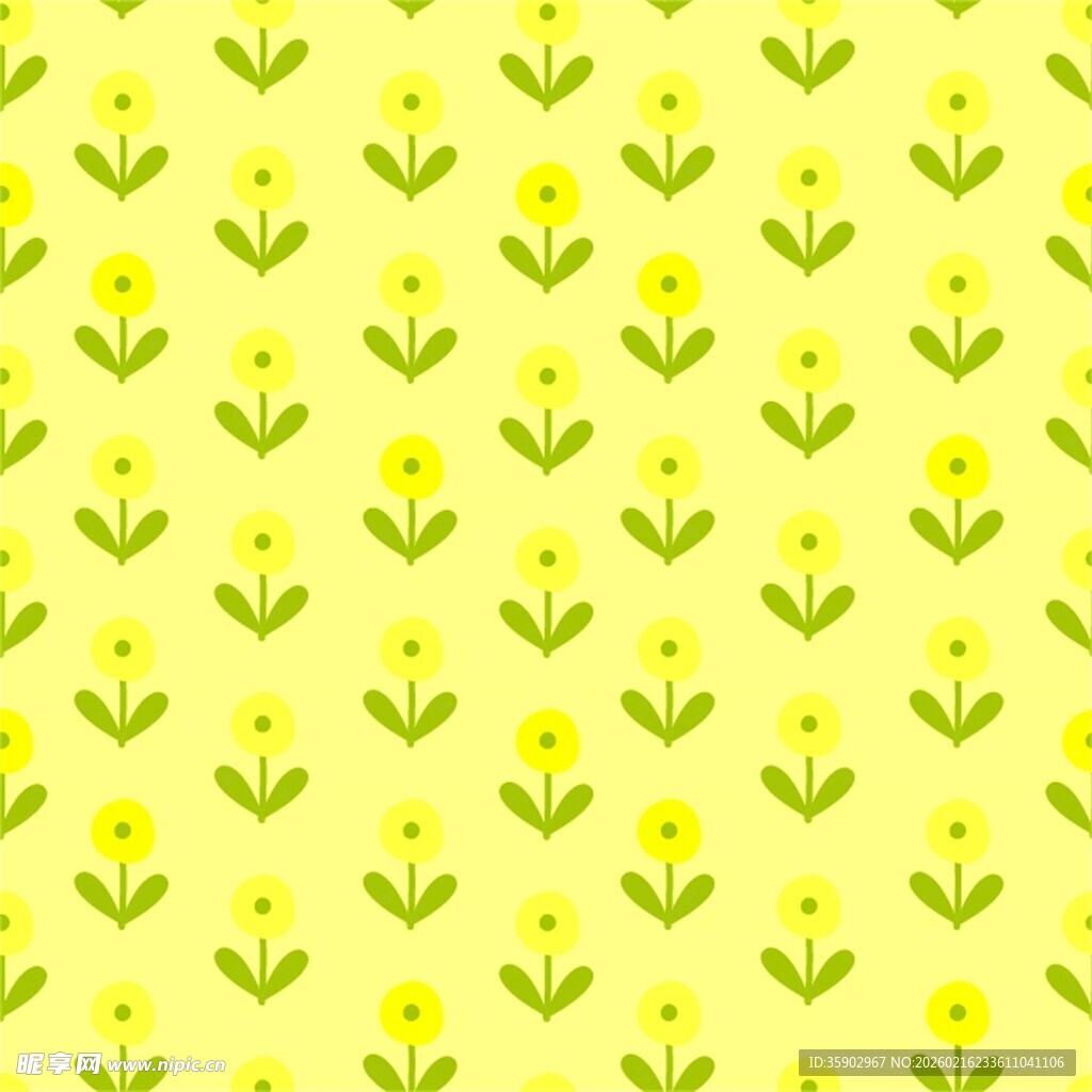 黄色小花绿叶无缝图案