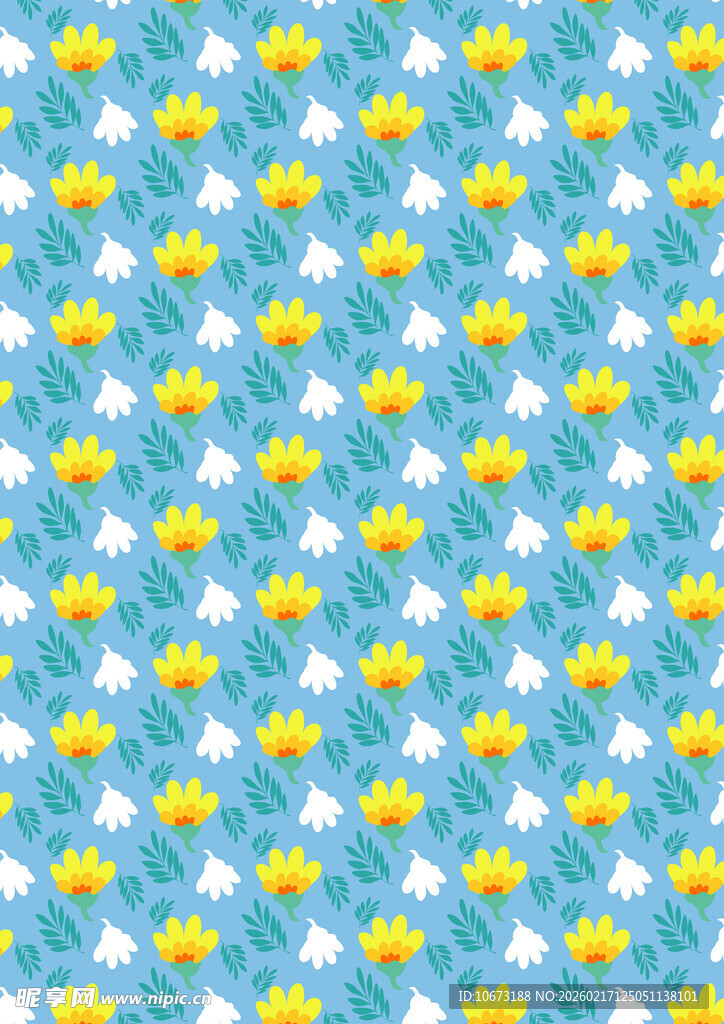 蓝底花卉图案无缝背景