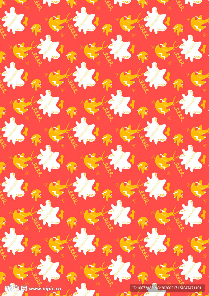 橙底白花小黄鸟图案背景