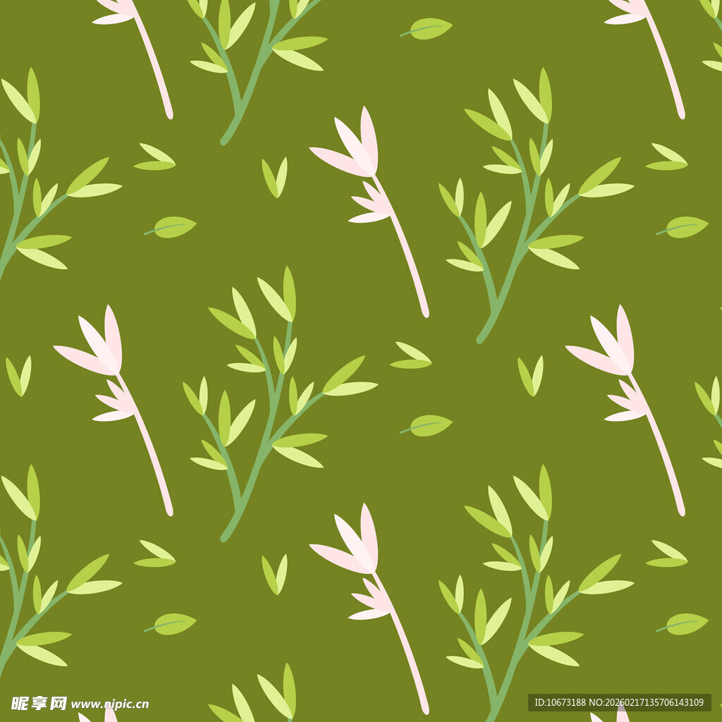 清新绿植花卉无缝图案