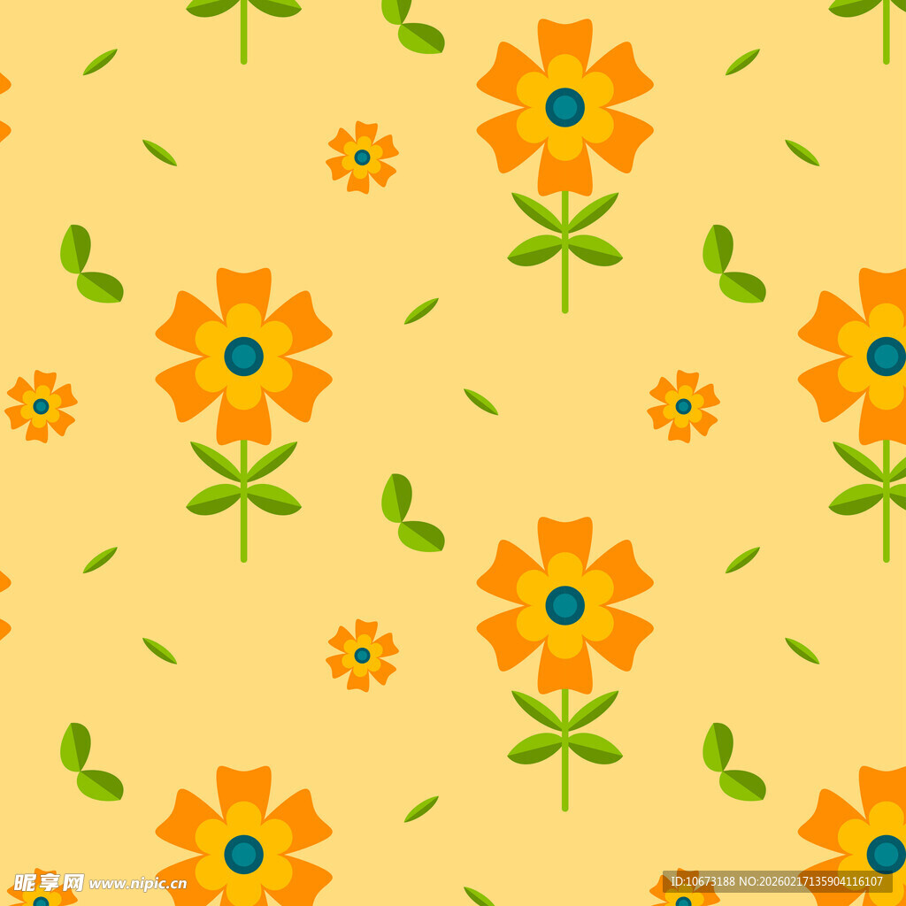 黄色花卉无缝图案背景