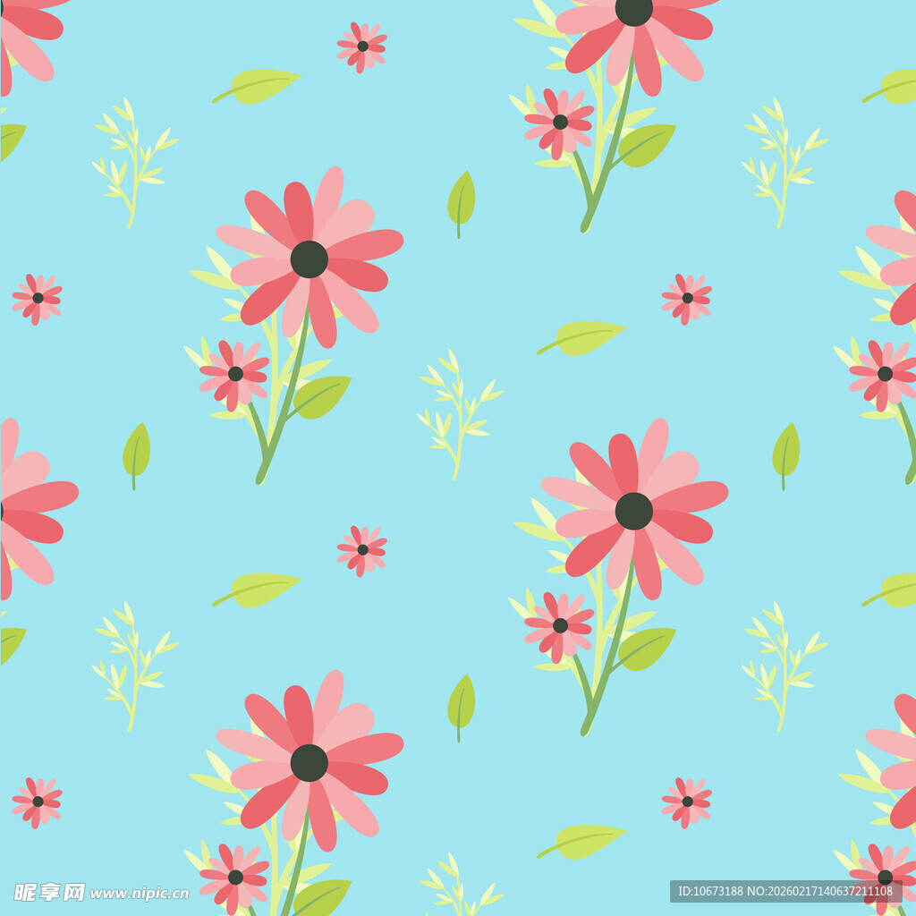 蓝色背景花卉无缝图案