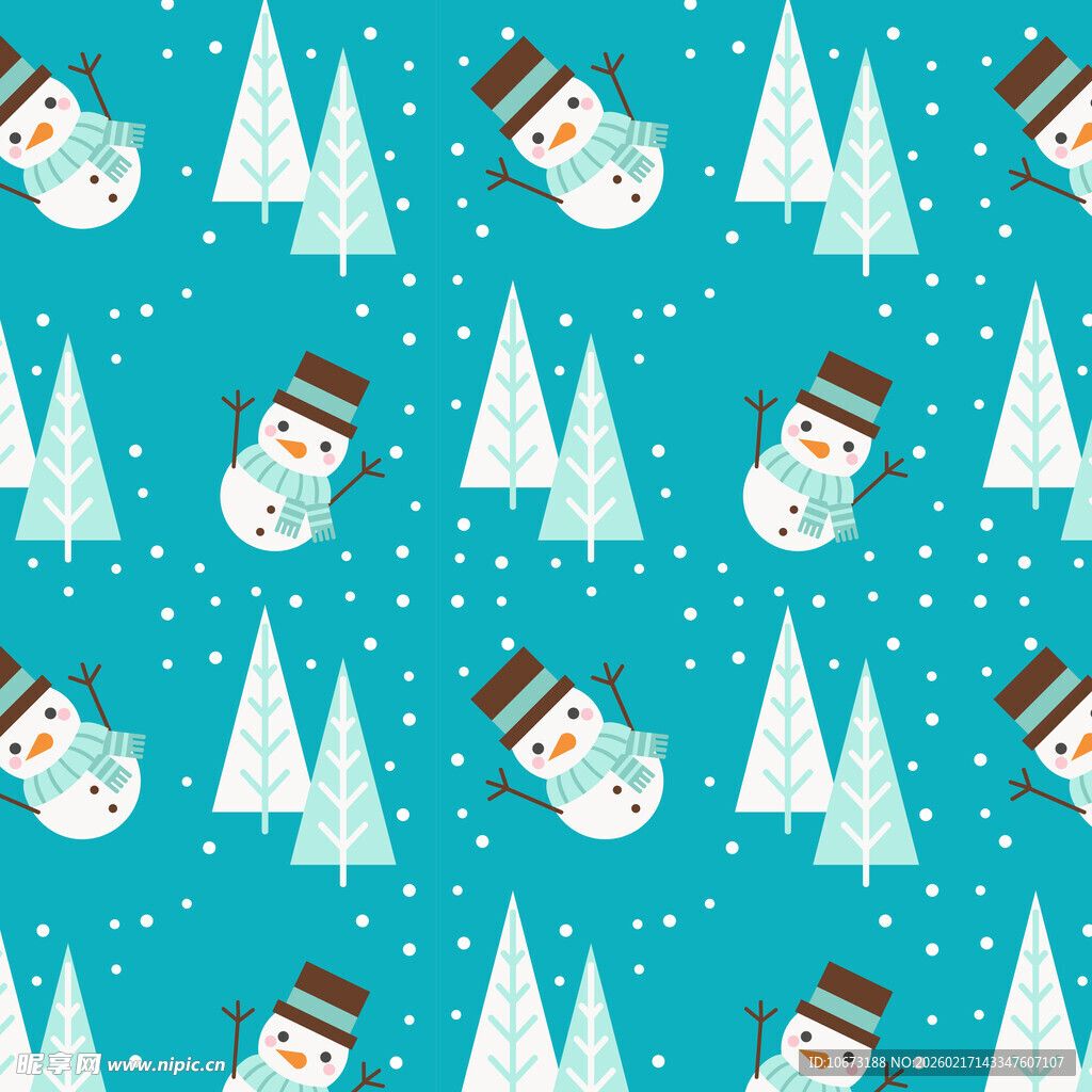 雪人与松树的冬日图案