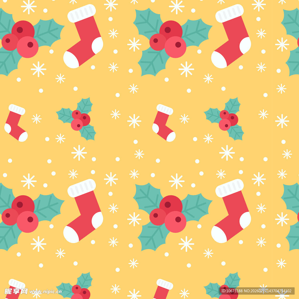 圣诞袜子雪花无缝图案