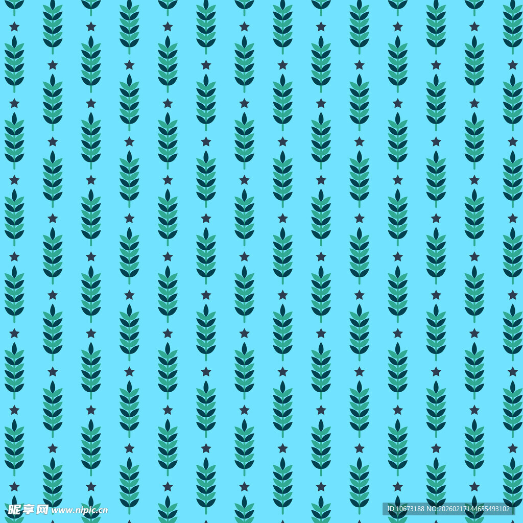 蓝底绿植图案无缝背景图