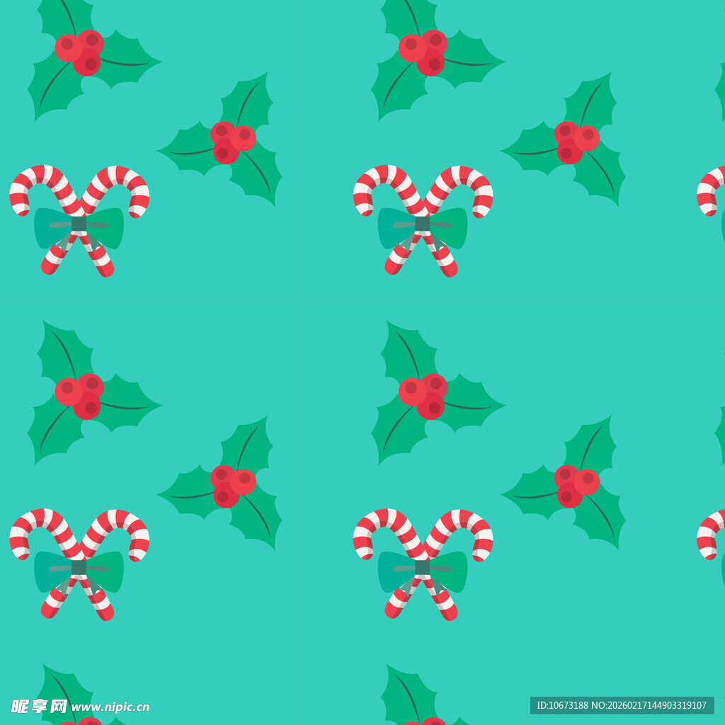 圣诞糖果冬青叶图案背景