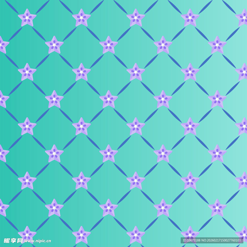 蓝绿底紫色小花几何图案