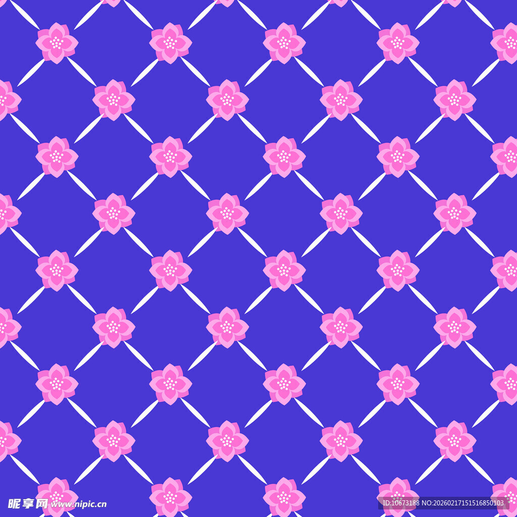 紫色底粉色花朵几何图案