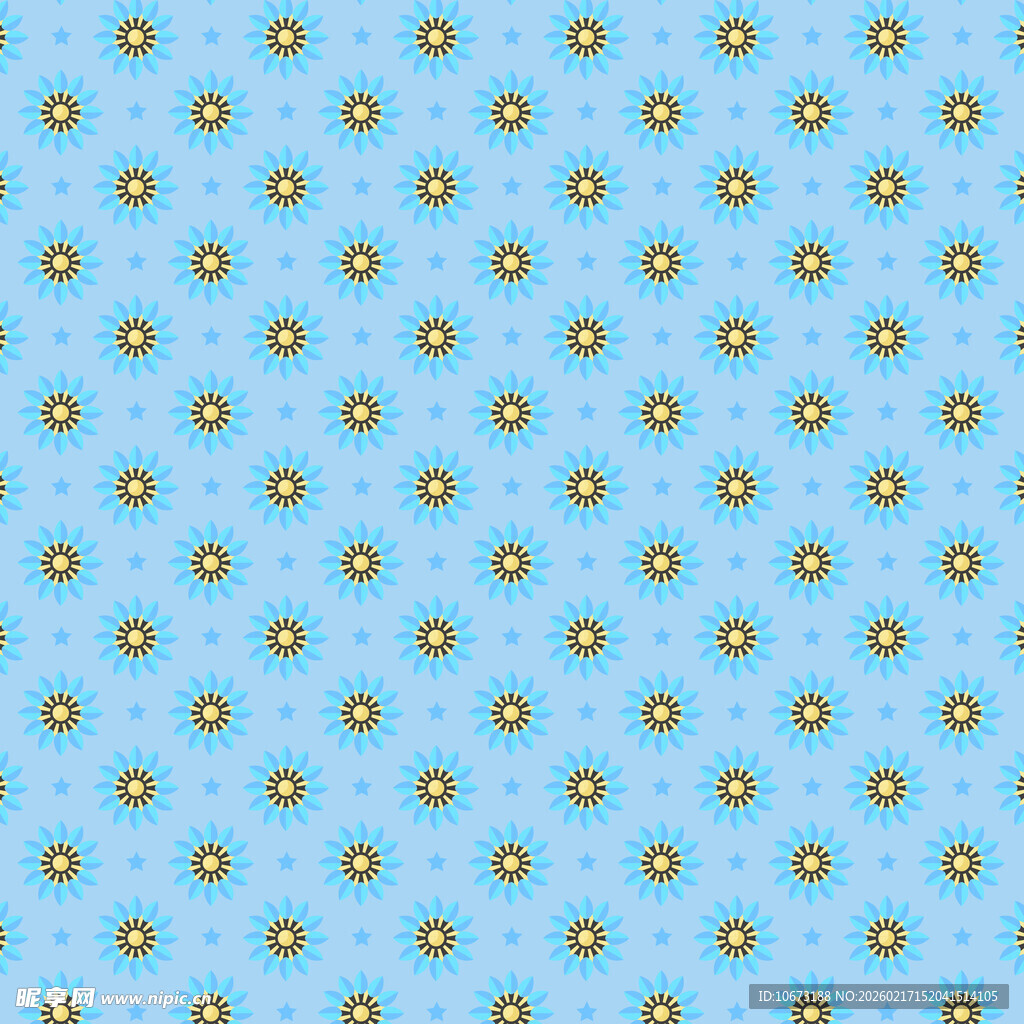 蓝色背景小花无缝图案