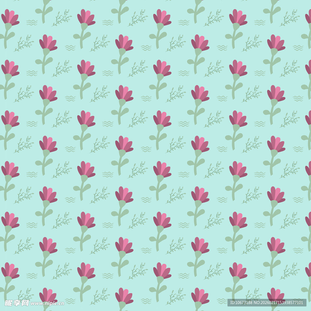 淡蓝底粉色花朵无缝图案