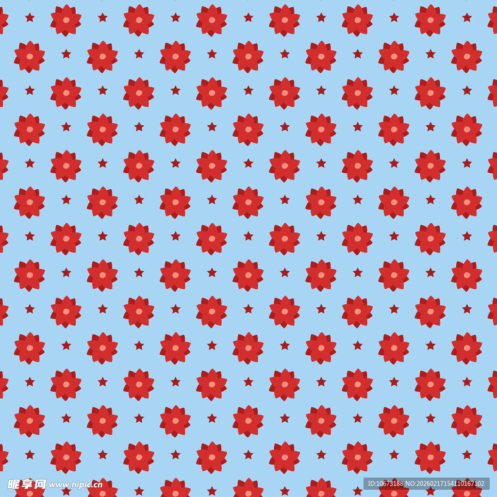 蓝色底红色小花图案背景