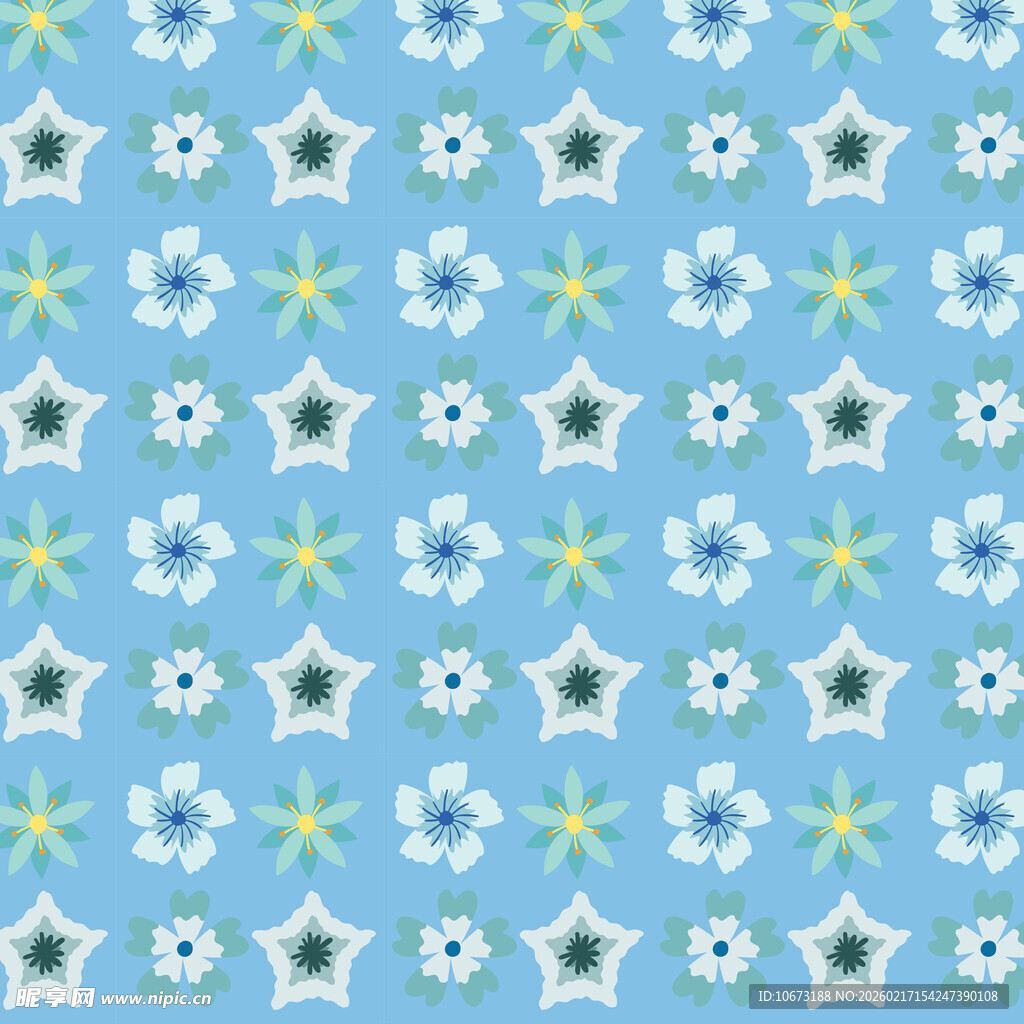 蓝底花朵星星图案背景