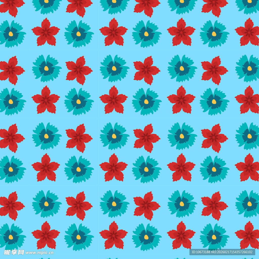 蓝底红花星形图案背景