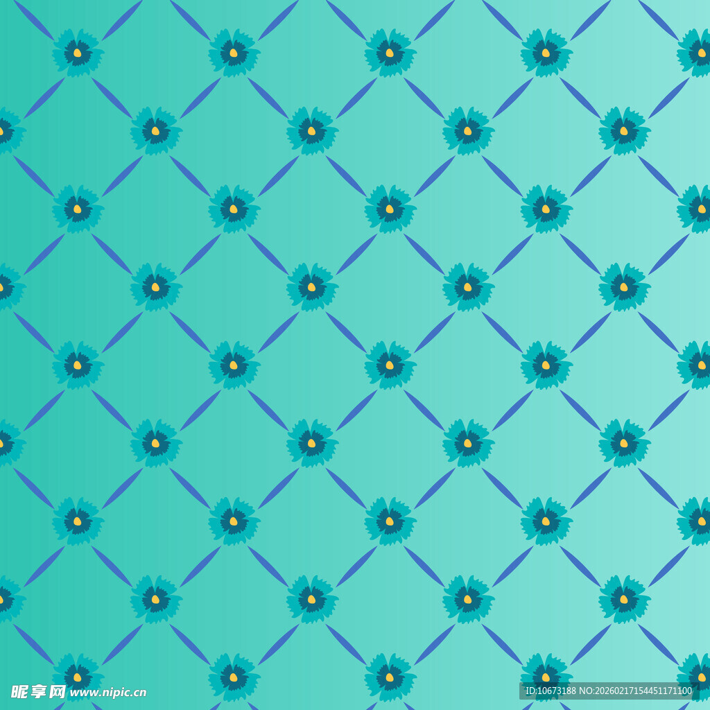 蓝绿色花朵几何图案背景