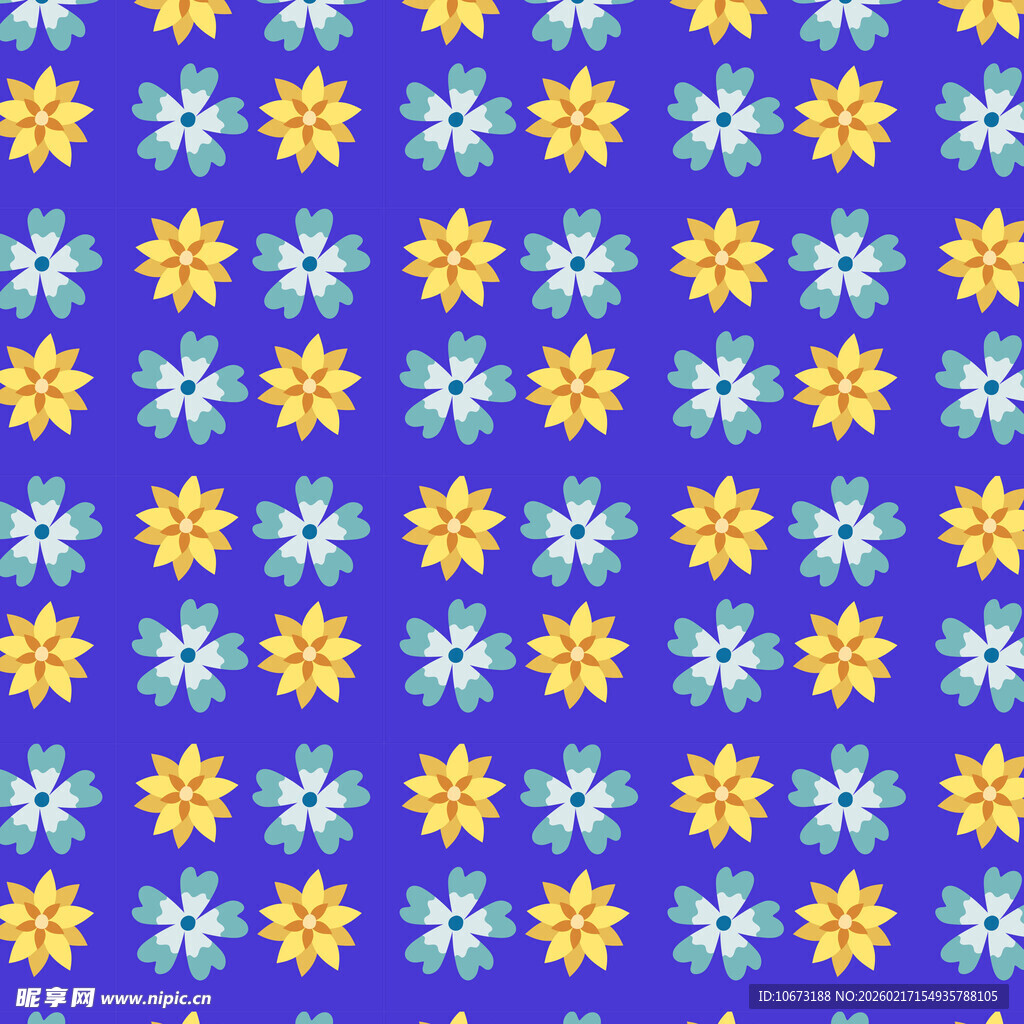 蓝底黄白花朵图案背景