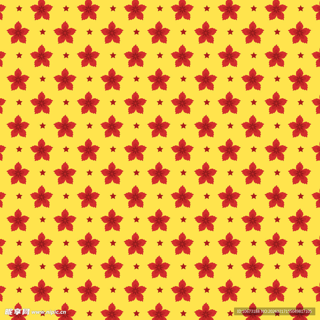 黄色背景红色星星图案