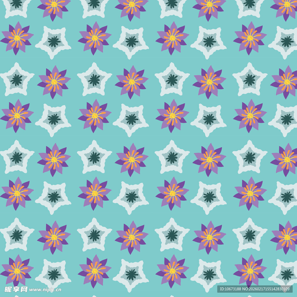 蓝底多彩花卉几何图案