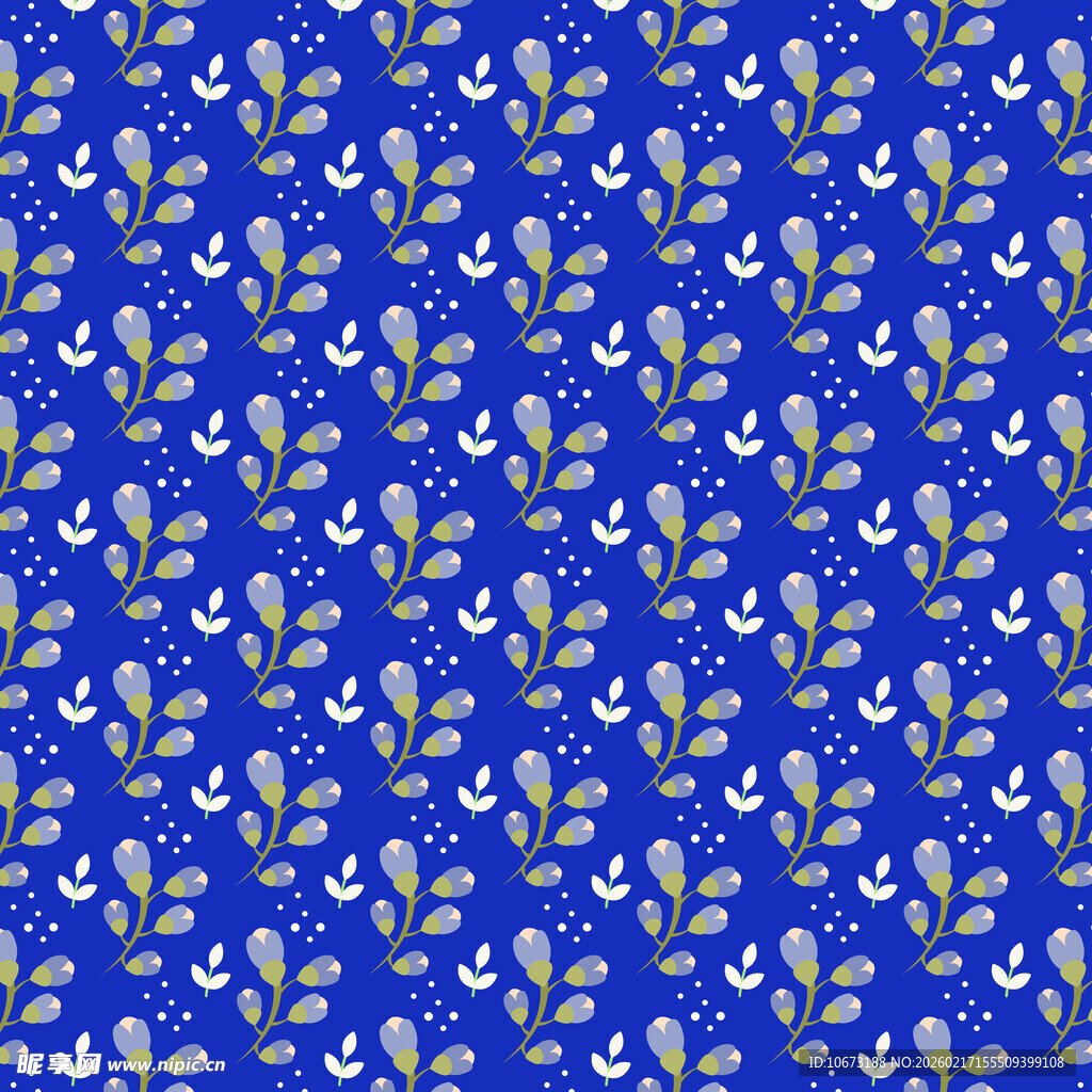 蓝色花卉枝叶图案背景