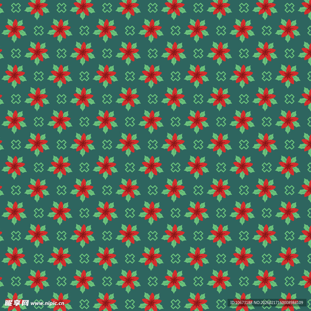 绿色底红色花纹图案背景