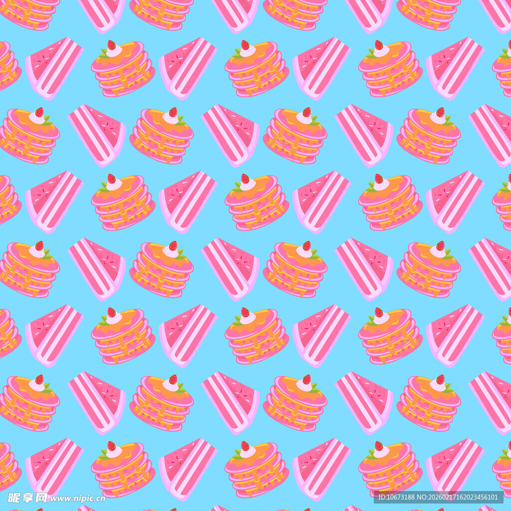 蓝色背景的甜美蛋糕图案