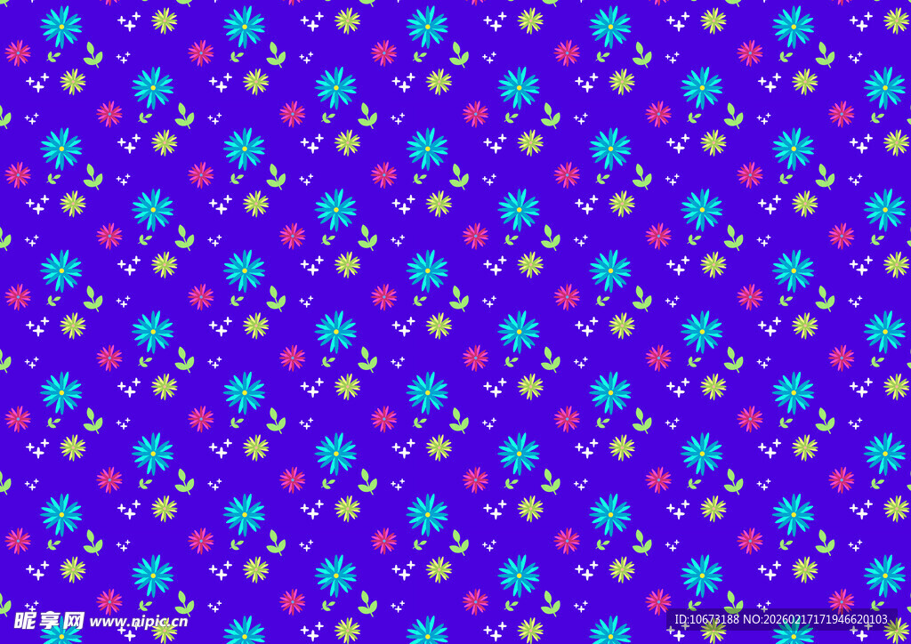 蓝色底花卉图案背景图