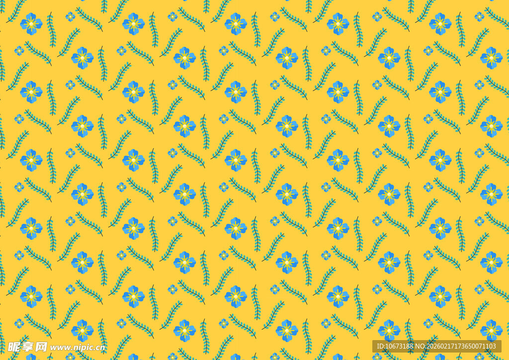 黄色底蓝花几何图案纹理