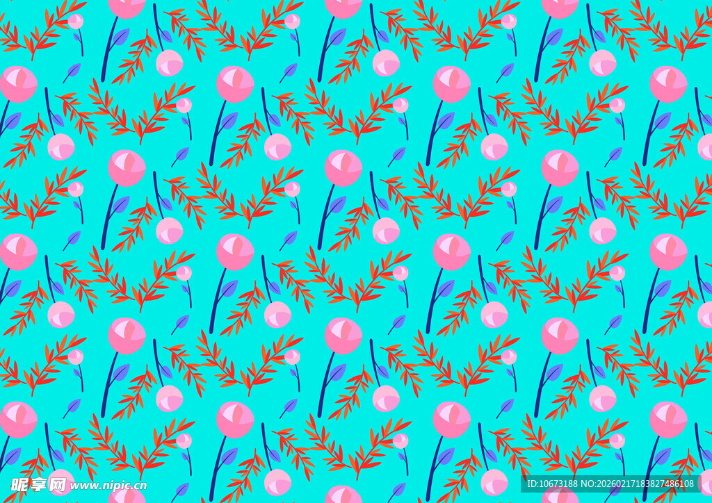 蓝底花卉图案纹理设计