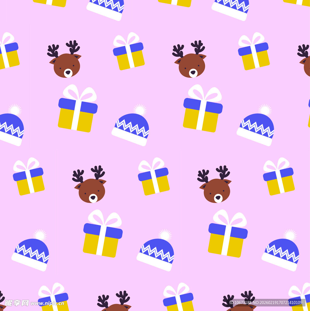 圣诞元素无缝图案设计