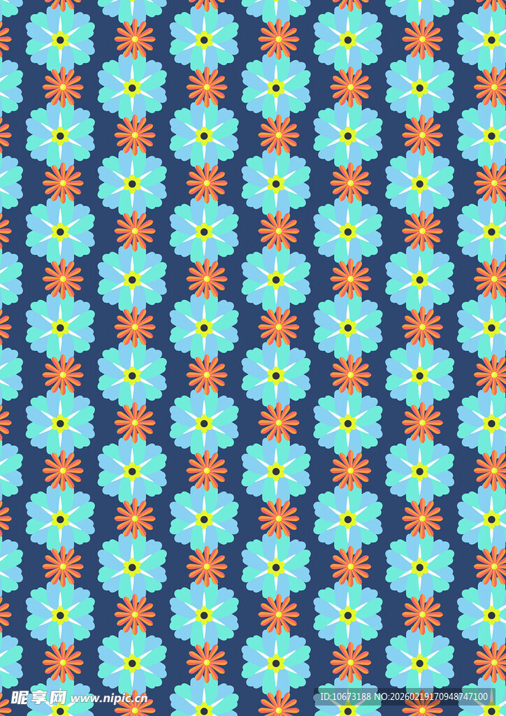 蓝橙花朵几何图案背景