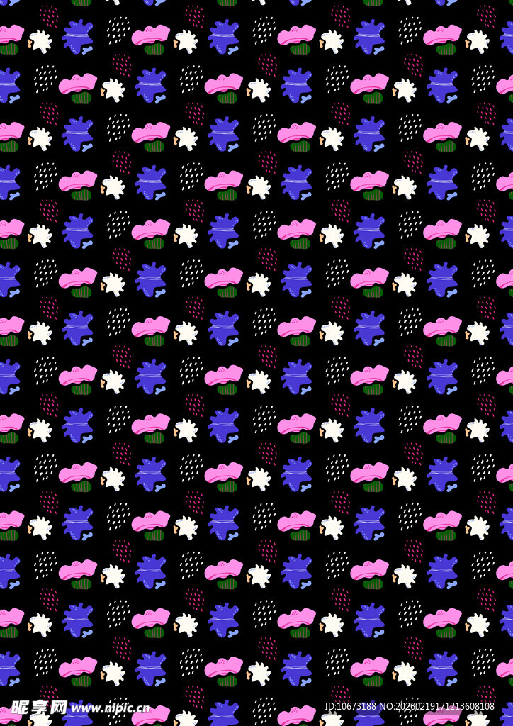 多彩花卉图案黑色背景纹理