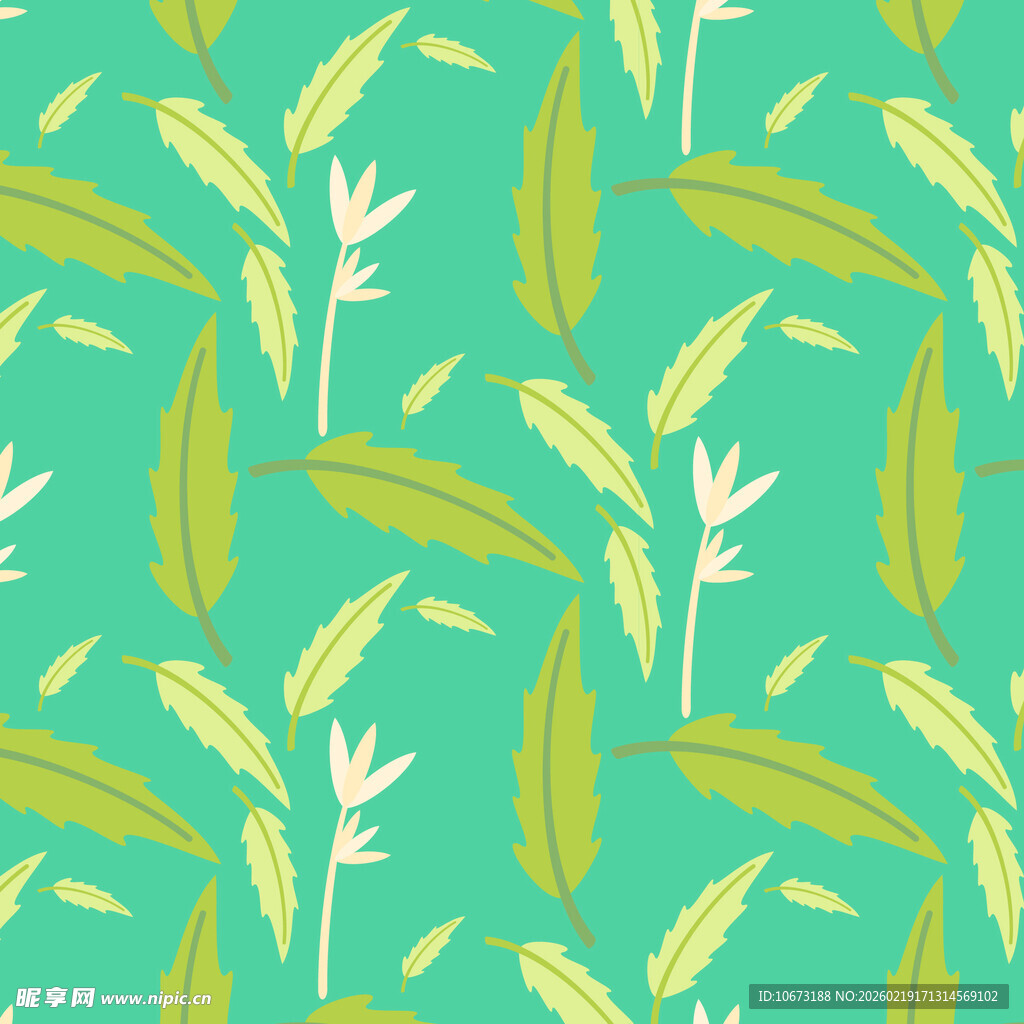 清新绿叶植物无缝图案