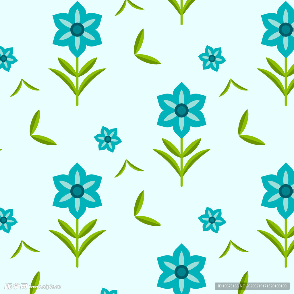 清新蓝花绿叶图案背景