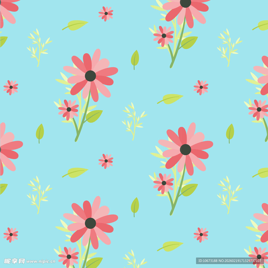 蓝色背景粉色花朵图案