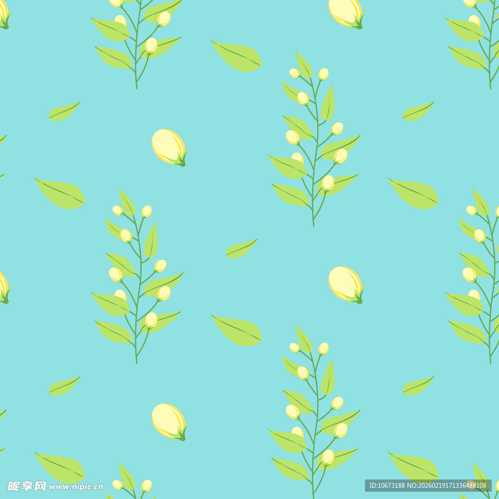 清新柠檬枝叶无缝背景图