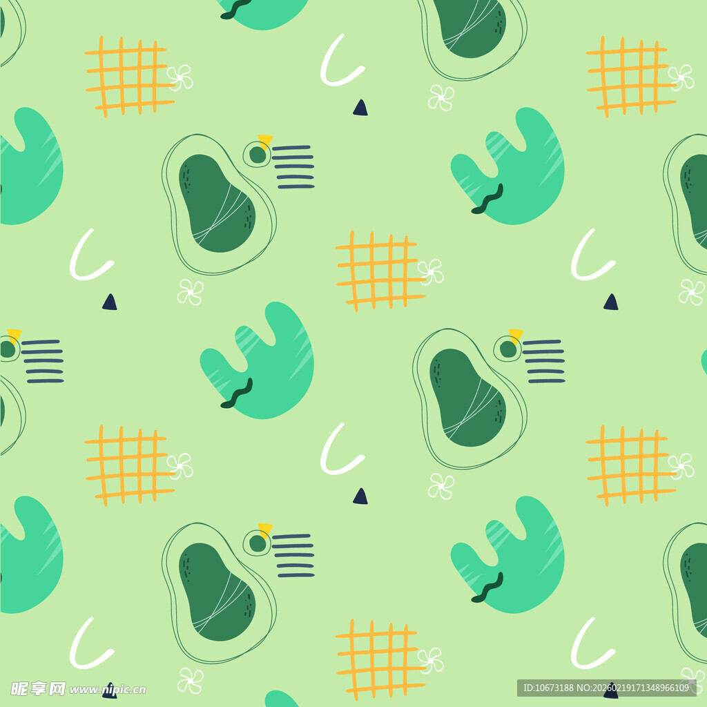 清新绿植几何图案背景