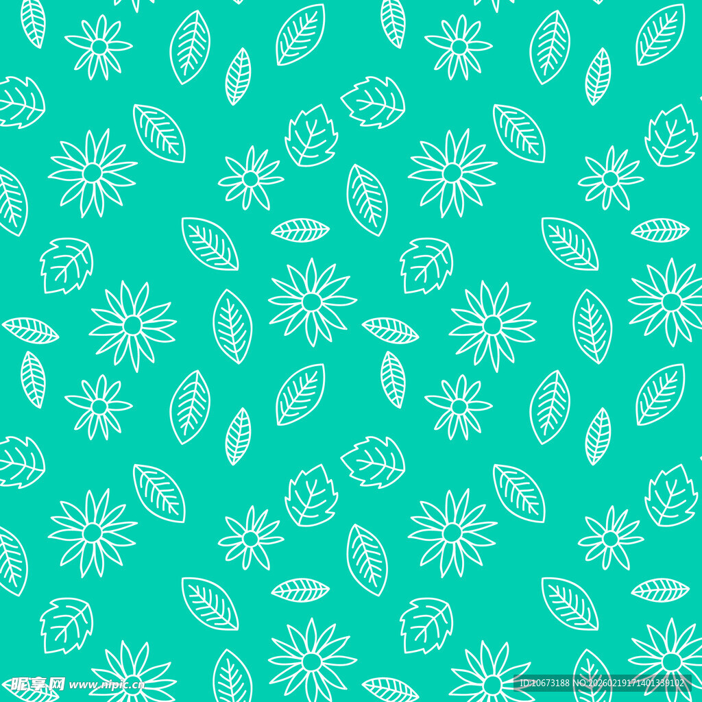 薄荷绿底简约植物花纹图案