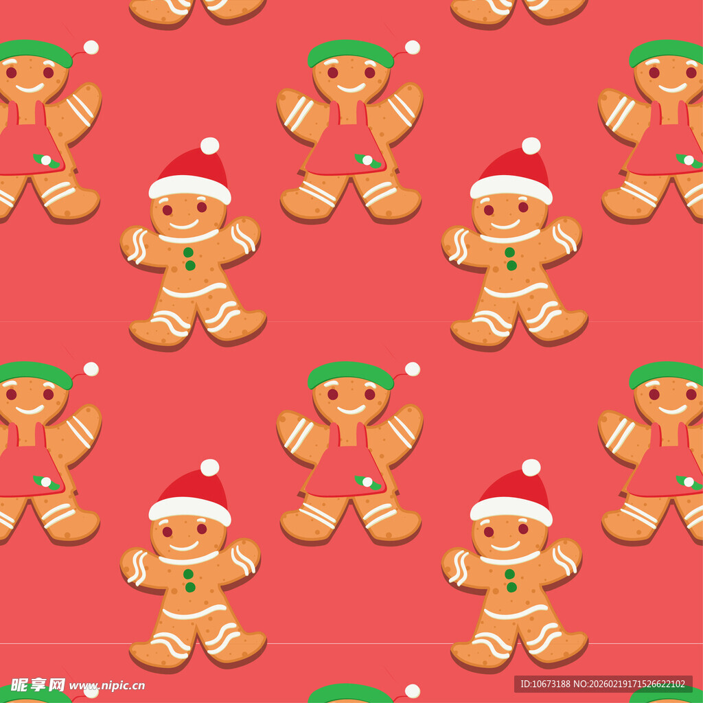 圣诞姜饼人红色背景图案