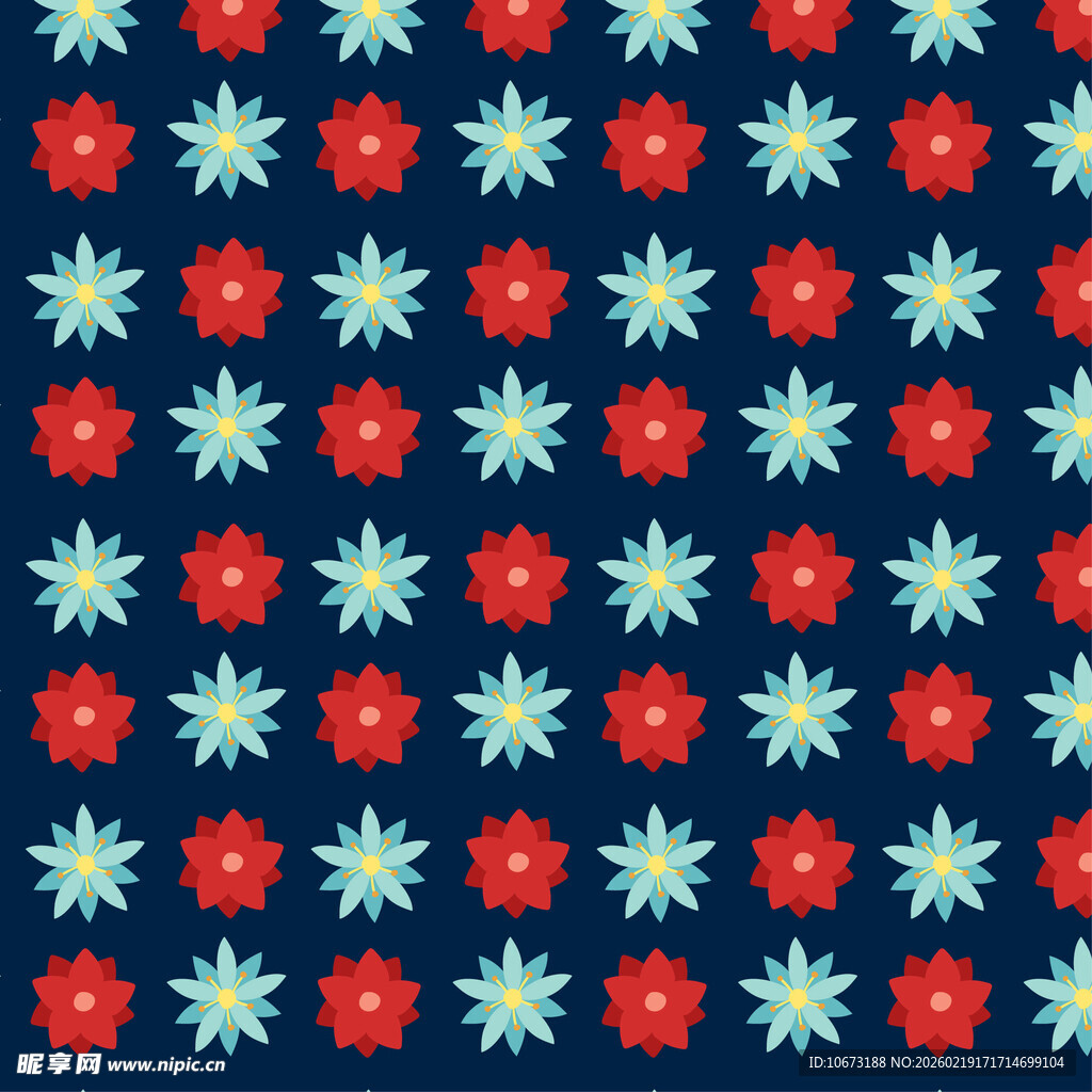 蓝底红蓝花朵图案背景