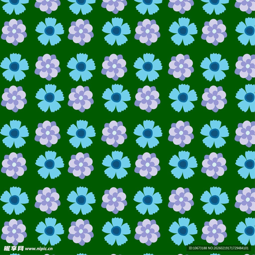 绿色背景上的蓝紫花朵图案