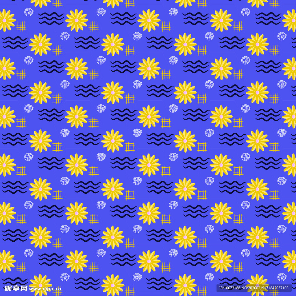 蓝色底黄色花朵图案背景
