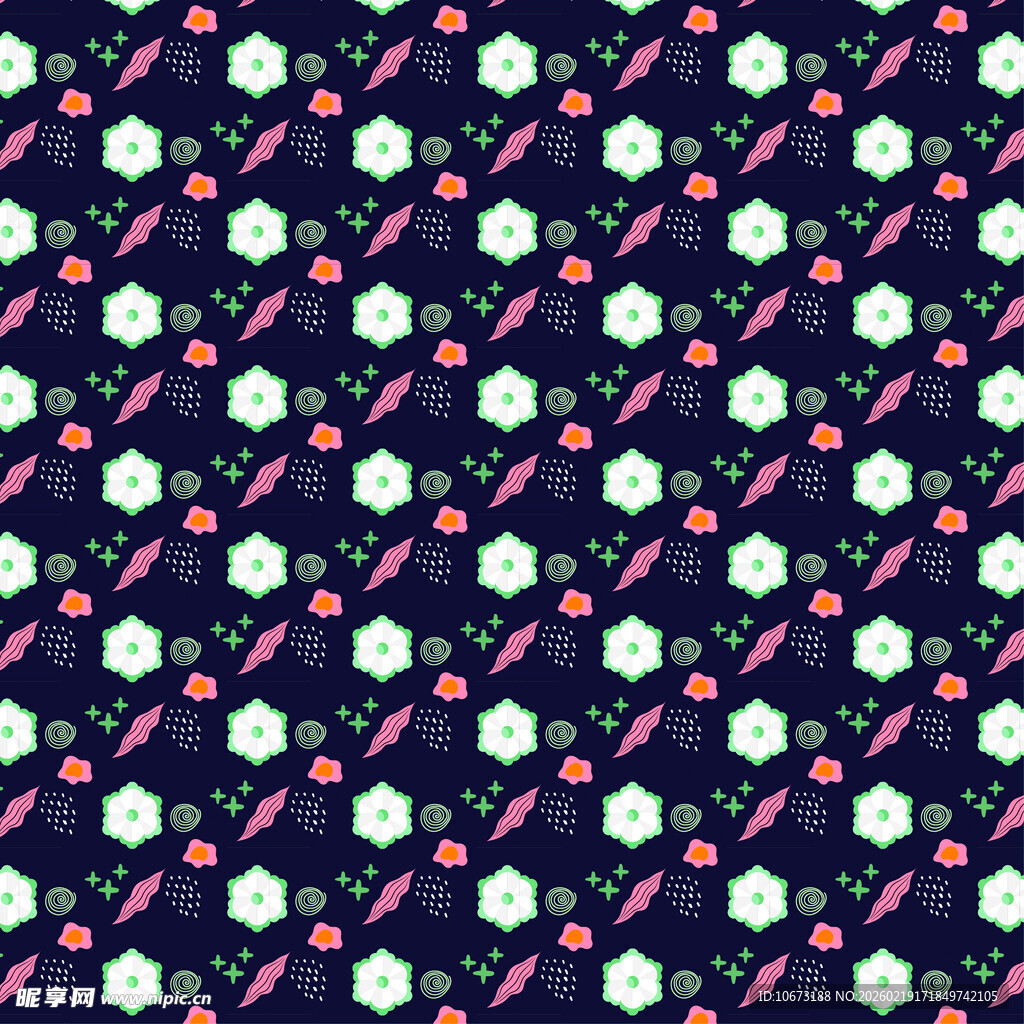 深蓝色底花卉樱桃图案