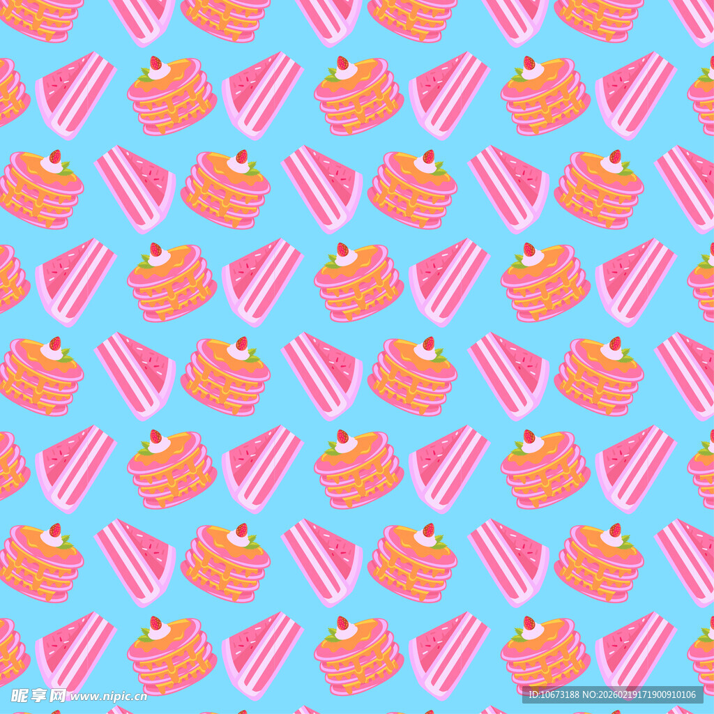 蓝色背景的多彩蛋糕图案