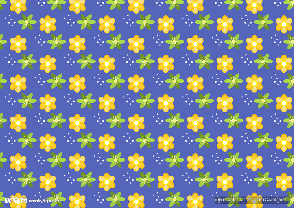 蓝色背景黄色花朵图案