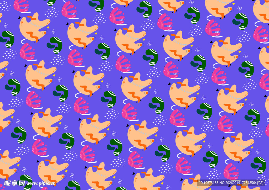 紫色花卉飞鸟图案背景